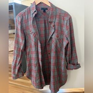 J.Crew Gray and Red Plaid Button-Up Shirt - in Size 8
